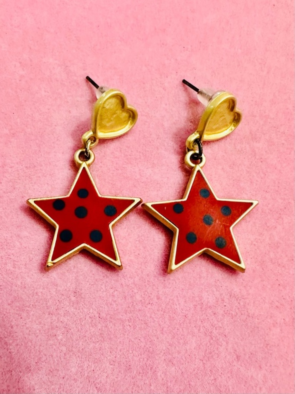 NWT Red Polka Dot Star Drop Earrings - Picture 1 of 2